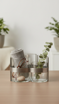 Glass organizer with pewter accent lid