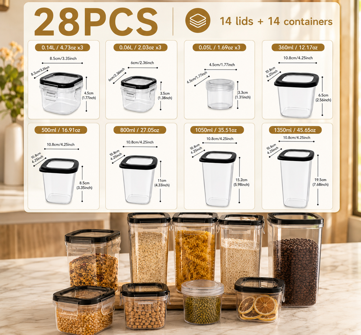PantryPure™ Airtight Food Storage Containers – 28-Piece Set